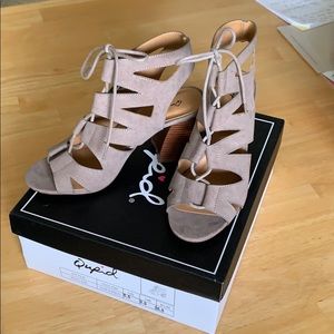 Brand new in box Qupid Taupe Beau Sandal size 5.5.